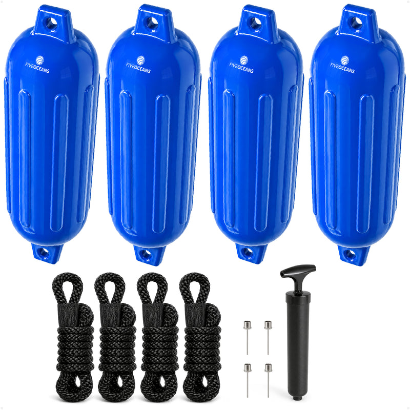 Inflatable Ribbed Fenders, Blue, 4 Pack