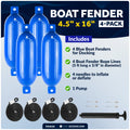 Inflatable Ribbed Boat Fenders - 4 Pack, Blue, 4.5" x 16" - FO4539 - Five Oceans