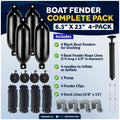Pontoon Docking Kit - 6.5" x 23" Black Fenders with Dock Lines & Fender Clips, 4-Pack