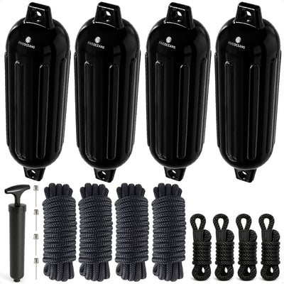 Boat Docking Kit - Black Fenders & Dock Lines, 4-Pack