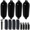 Boat Docking Kit - 6.5" x 23" Black Fenders & Dock Lines, 4-Pack