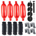 Pontoon Docking Kit - 6.5" x 23" Red Fenders with Dock Lines & Fender Clips, 4-Pack