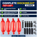 Pontoon Docking Kit - 6.5" x 23" Red Fenders with Dock Lines & Fender Clips, 4-Pack
