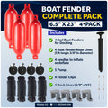 Pontoon Docking Kit - 6.5" x 23" Red Fenders with Dock Lines & Fender Clips, 4-Pack