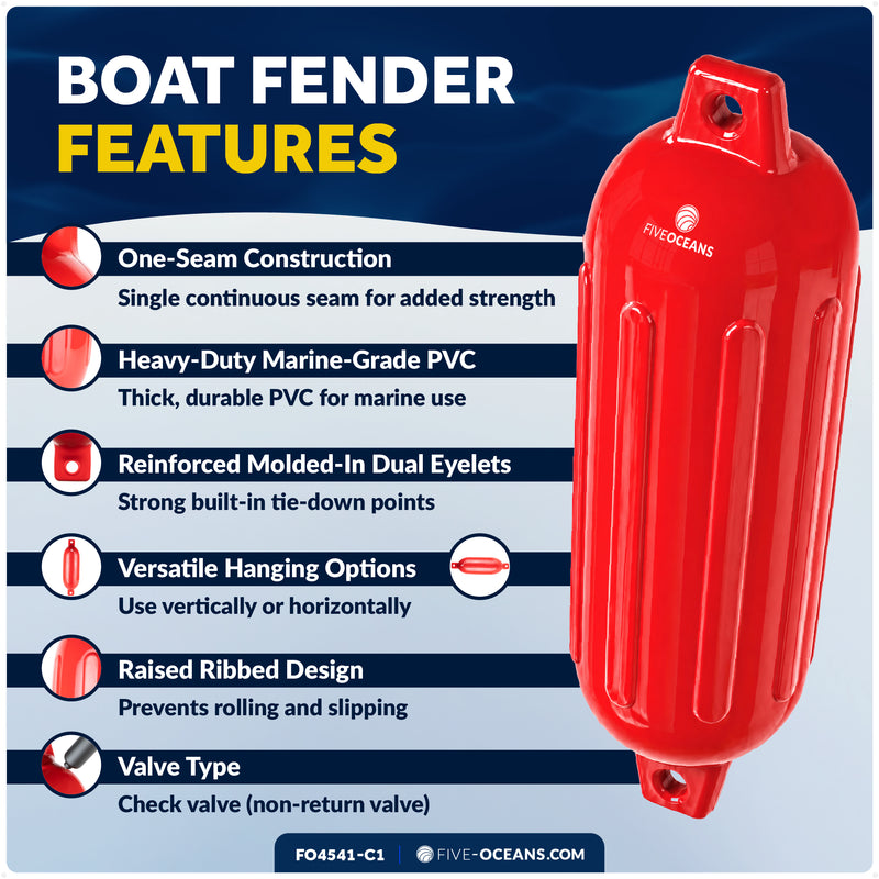 Pontoon Docking Kit - 6.5" x 23" Red Fenders with Dock Lines & Fender Clips, 4-Pack