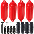 Boat Docking Kit - 6.5" x 23" Red Fenders & Dock Lines, 4-Pack