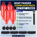 Boat Docking Kit - 6.5" x 23" Red Fenders & Dock Lines, 4-Pack