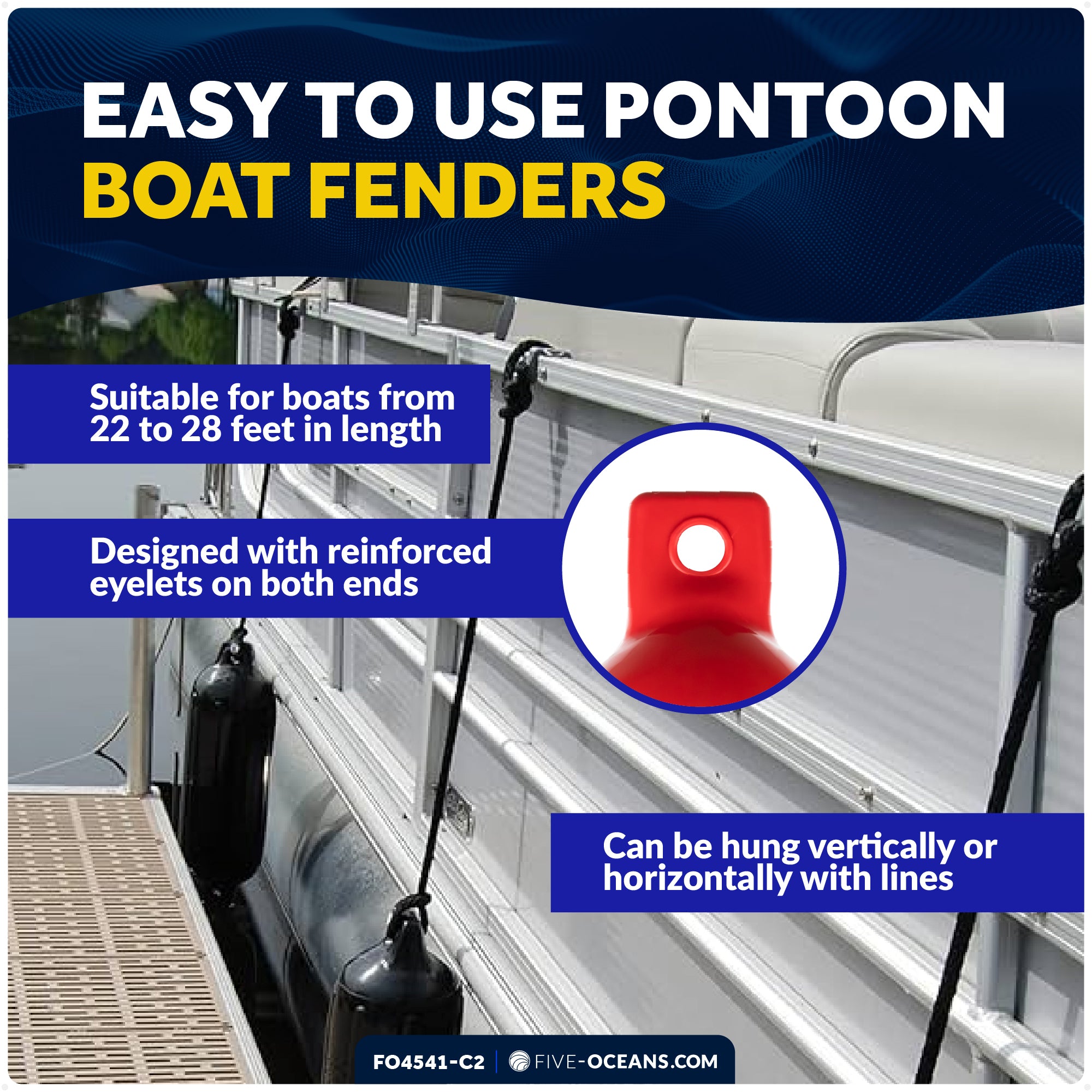 Inflatable Ribbed Boat Fender Kit, Red 6.5" x 23", Includes 3/8" x 15' Dock Lines - FO4541-C2