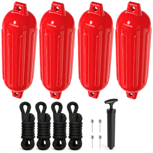 6.5" x 23" Inflatable Ribbed Boat Fenders, Red, 4-Pack