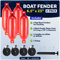 6.5" x 23" Inflatable Ribbed Boat Fenders, Red, 4-Pack
