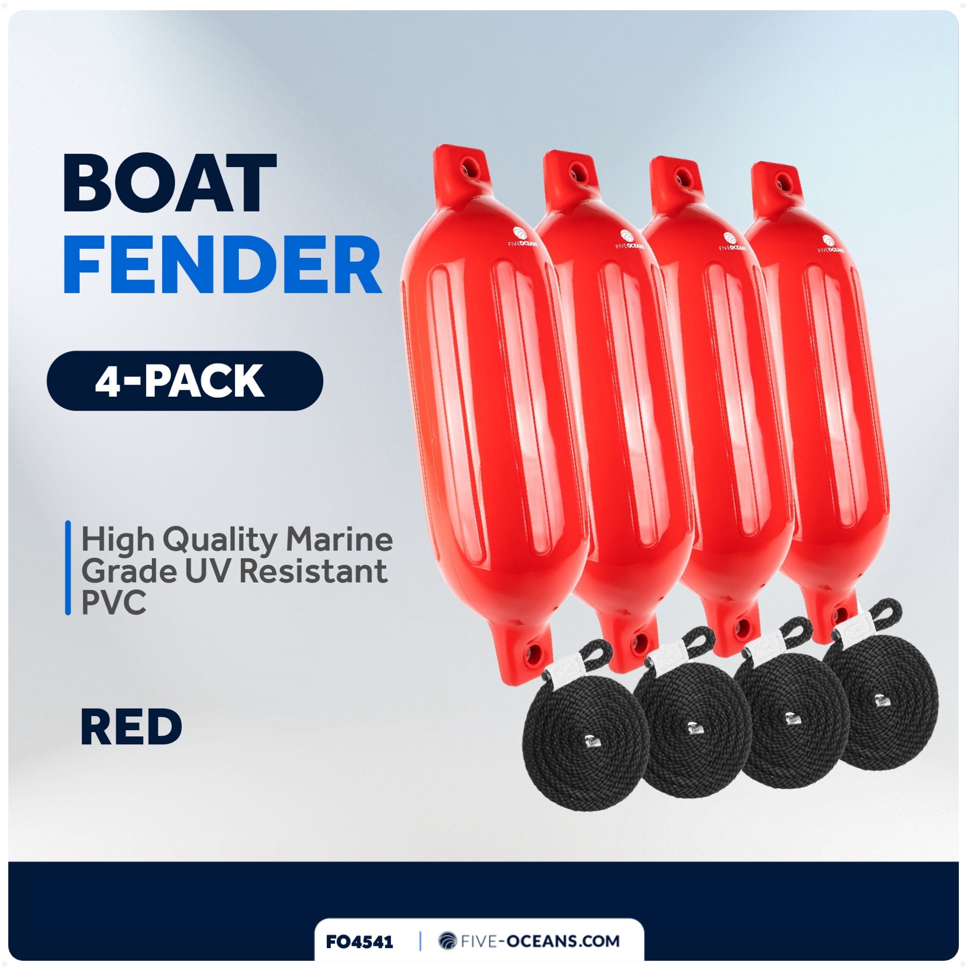 Boat Fenders, 4 Pack Red 6.5" x 23" - FO4541 - Five Oceans