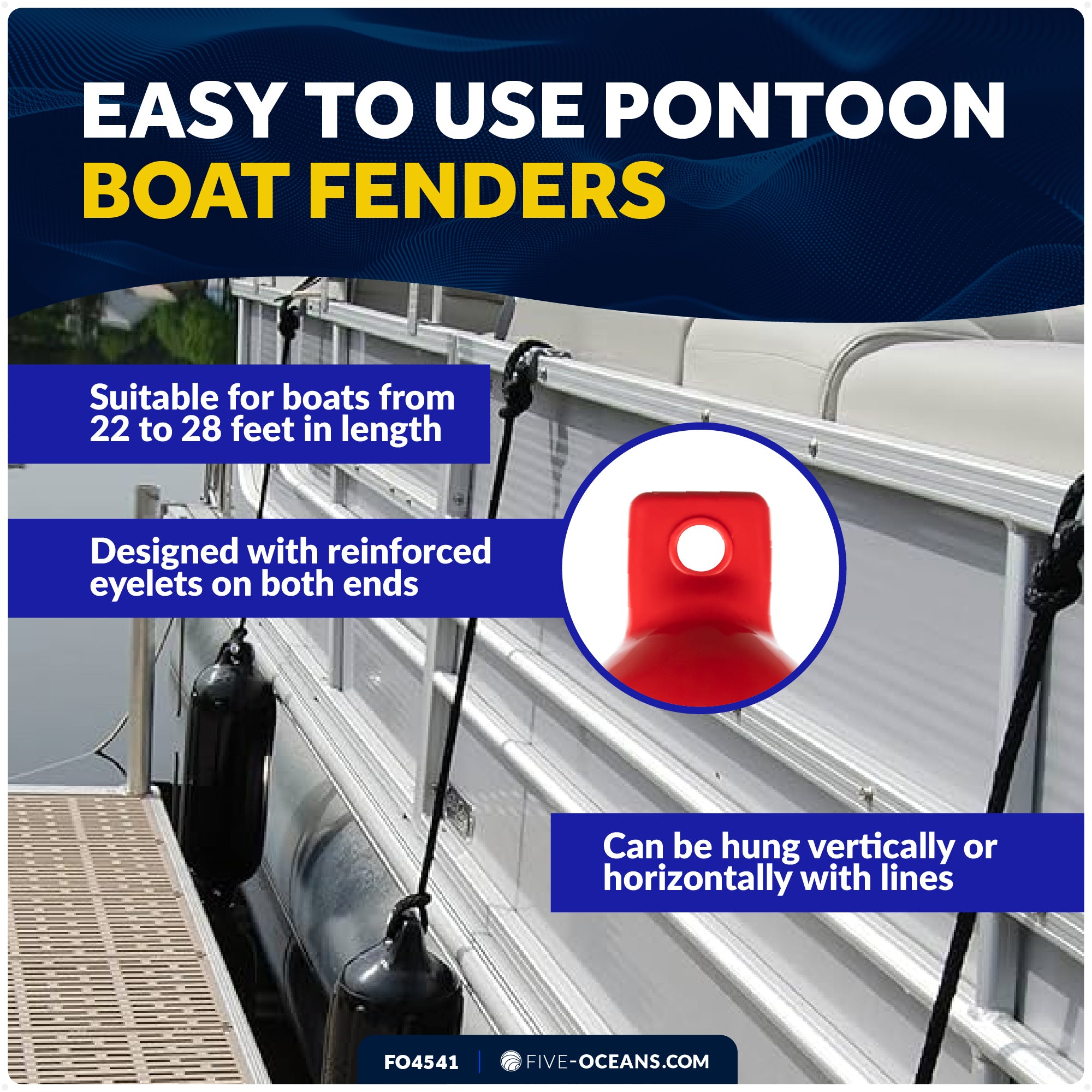 Inflatable Ribbed Boat Fenders - 4 Pack, Red, 6.5" x 23" - FO4541