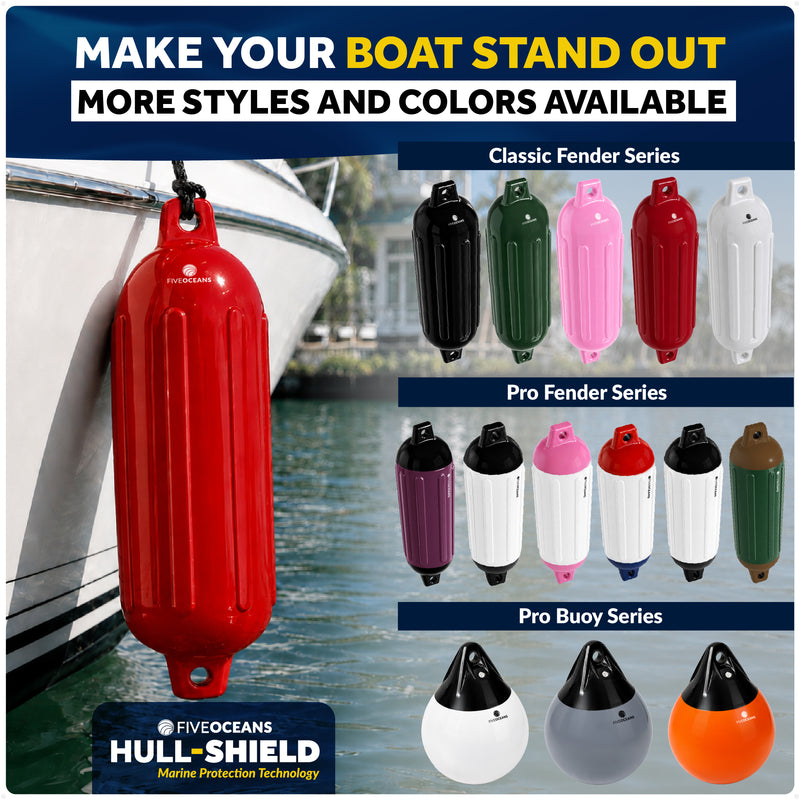 6.5" x 23" Inflatable Ribbed Boat Fenders, Red, 4-Pack