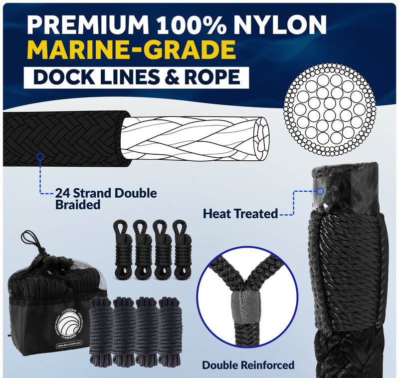 Pontoon Docking Kit - Blue Fenders with Dock Lines & Fender Clips, 4-Pack