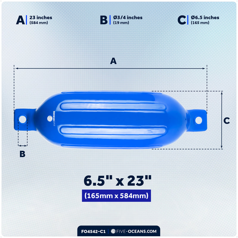 Pontoon Docking Kit - 6.5" x 23" Blue Fenders with Dock Lines & Fender Clips, 4-Pack