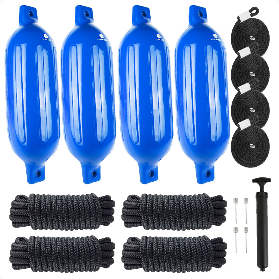 Boat Docking Kit - Blue Fenders & Dock Lines, 4-Pack