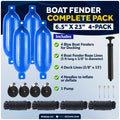 Boat Docking Kit - 6.5" x 23" Blue Fenders & Dock Lines, 4-Pack