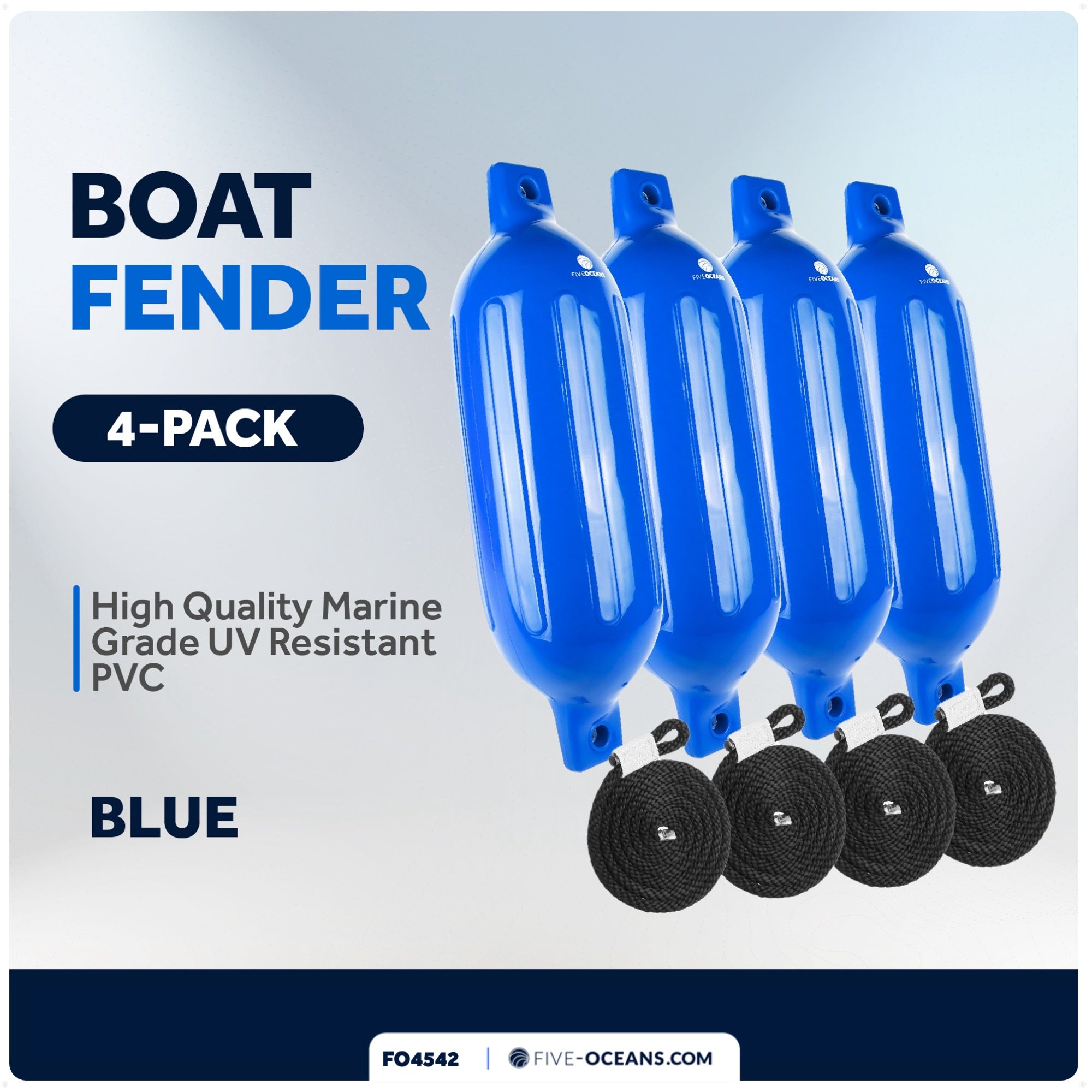 Boat Fenders, 4 Pack Blue 6.5" x 23" - FO4542 - Five Oceans