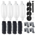 Pontoon Docking Kit - White Fenders with Dock Lines & Fender Clips, 4-Pack