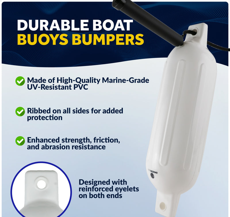 Pontoon Docking Kit - White Fenders with Dock Lines & Fender Clips, 4-Pack