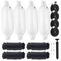 Boat Docking Kit - 6.5" x 23" White Fenders & Dock Lines, 4-Pack