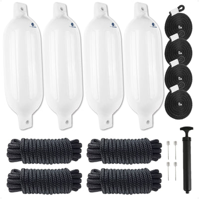 Boat Docking Kit - White Fenders & Dock Lines, 4-Pack