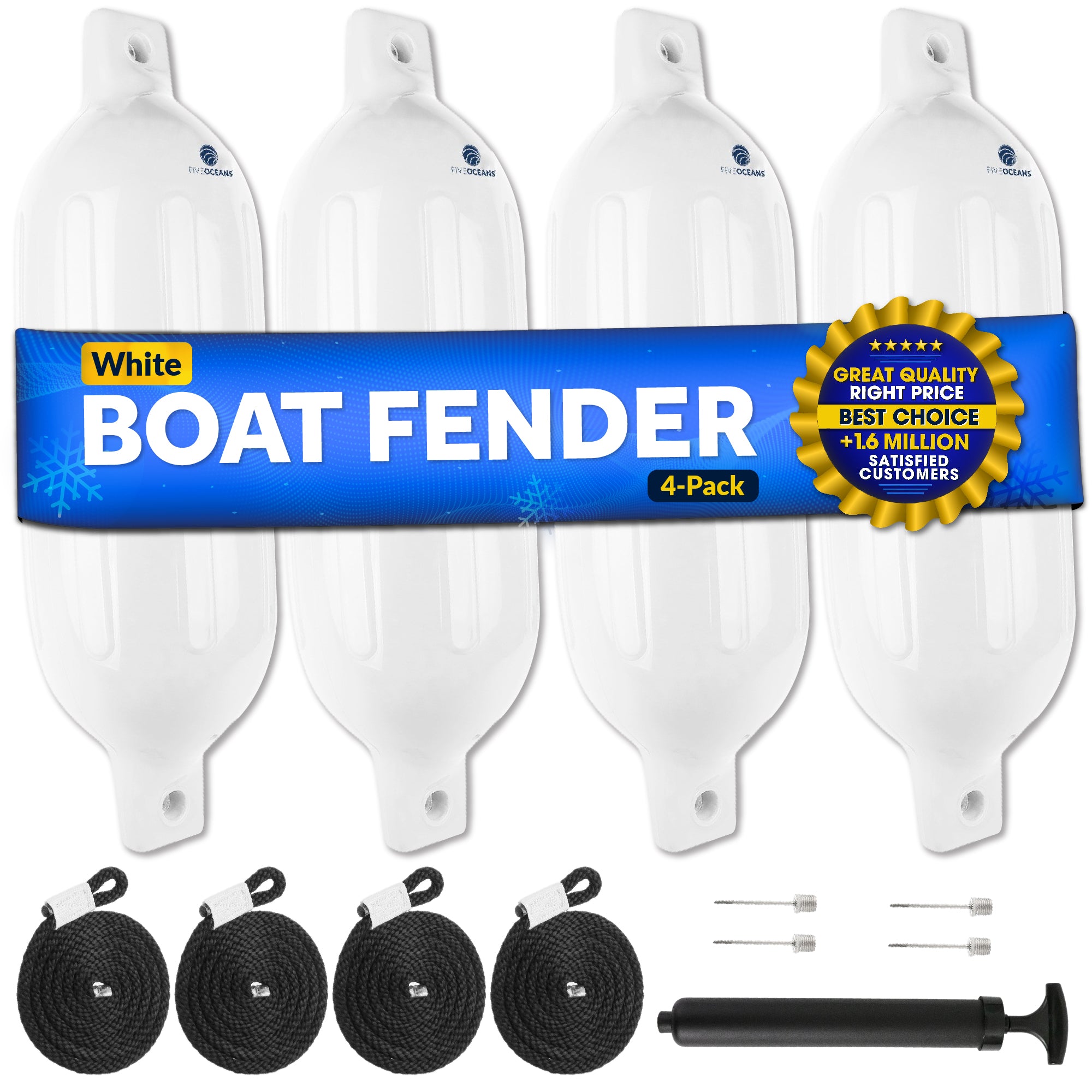 Boat Fenders, 4 Pack White 4.5" x 16" - FO4543 - Five Oceans