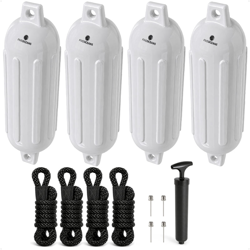 Inflatable Ribbed Fenders, White, 4 Pack