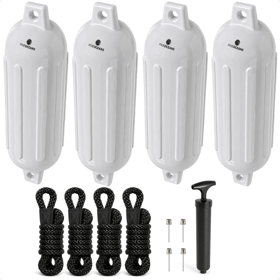 Inflatable Ribbed Fenders, White, 4 Pack