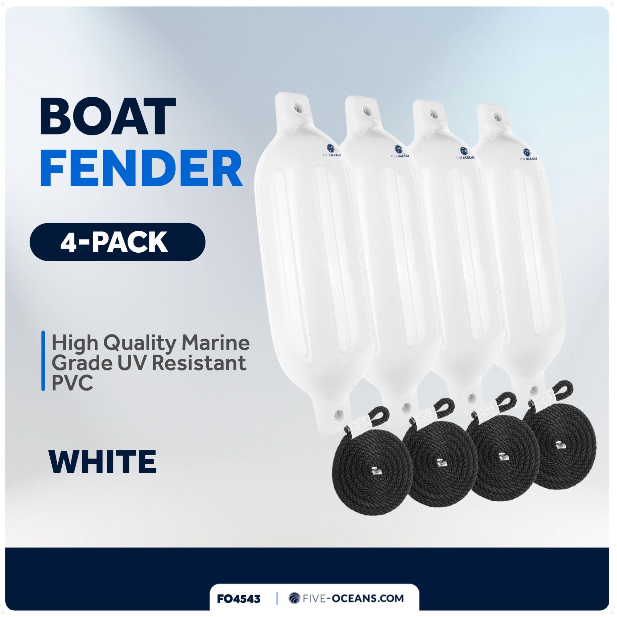 Boat Fenders, 4 Pack White 4.5" x 16" - FO4543 - Five Oceans