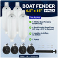 4.5" x 16" Inflatable Ribbed Boat Fenders, Blue, 4 Pack