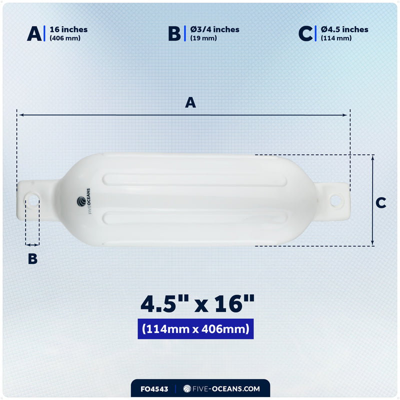 4.5" x 16" Inflatable Ribbed Boat Fenders, White, 4 Pack