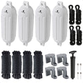 Pontoon Docking Kit - 6.5" x 23" White Fenders with Dock Lines & Fender Clips, 4-Pack