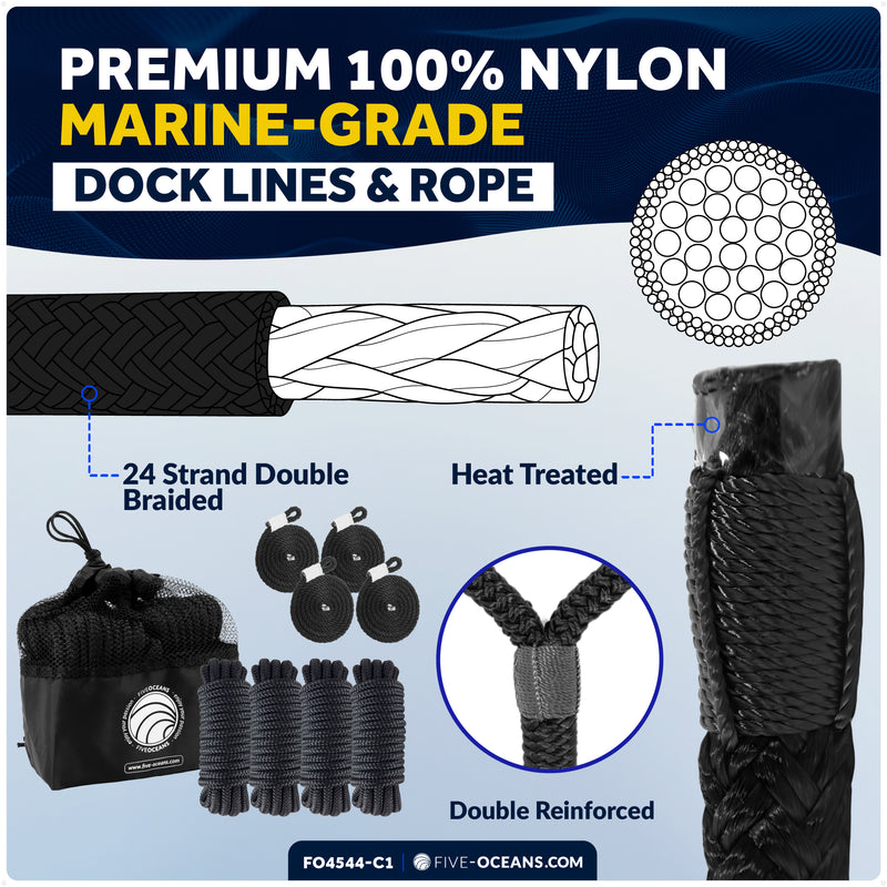 Pontoon Docking Kit - 6.5" x 23" White Fenders with Dock Lines & Fender Clips, 4-Pack - FO4544-C1 - Five Oceans