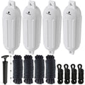 Boat Docking Kit - 6.5" x 23" White Fenders & Dock Lines, 4-Pack