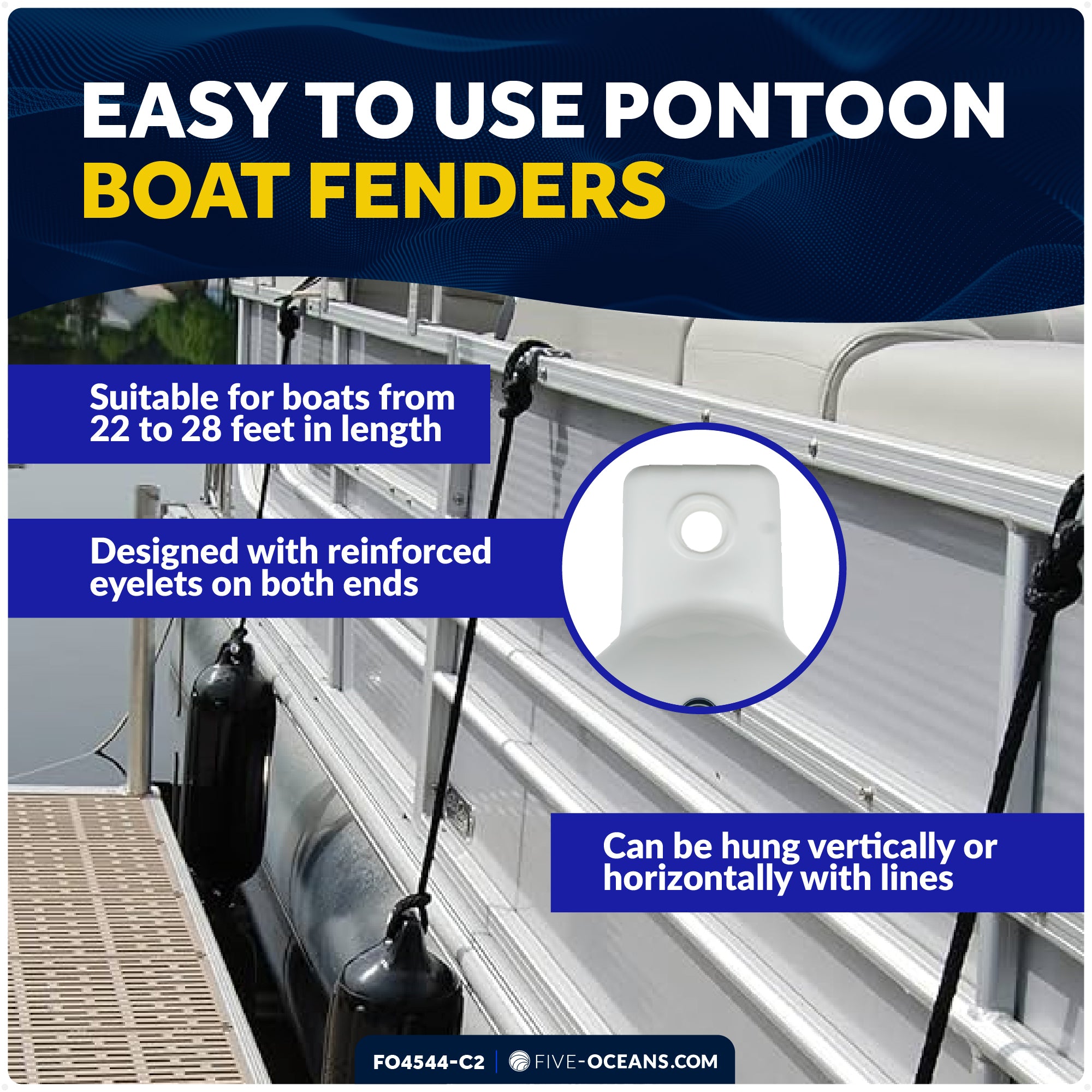 Boat Docking Kit - Inflatable Ribbed Fender, White 6.5" x 23" and 3/8" x 15' Dock Lines - FO4544-C2 - Five Oceans
