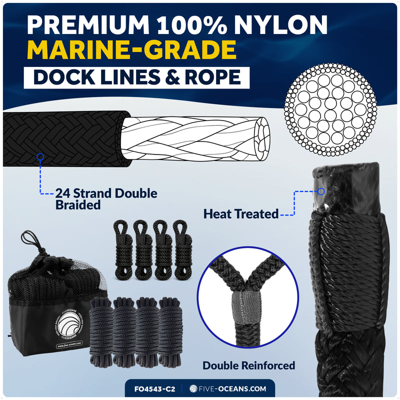 Boat Docking Kit - 6.5" x 23" White Fenders & Dock Lines, 4-Pack