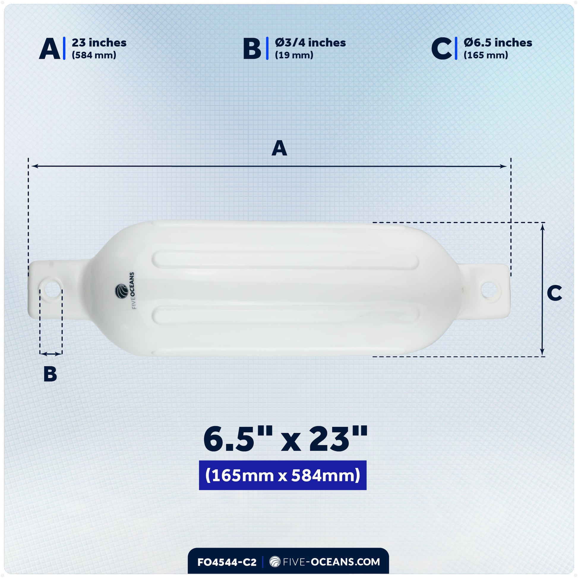 Boat Docking Kit - Inflatable Ribbed Fender, White 6.5" x 23" and 3/8" x 15' Dock Lines - FO4544-C2 - Five Oceans