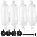 6.5" x 23" Inflatable Ribbed Boat Fenders, White, 4 Pack
