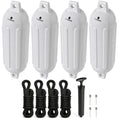 6.5" x 23" Inflatable Ribbed Boat Fenders, White, 4 Pack