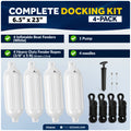 6.5" x 23" Inflatable Ribbed Boat Fenders, White, 4 Pack