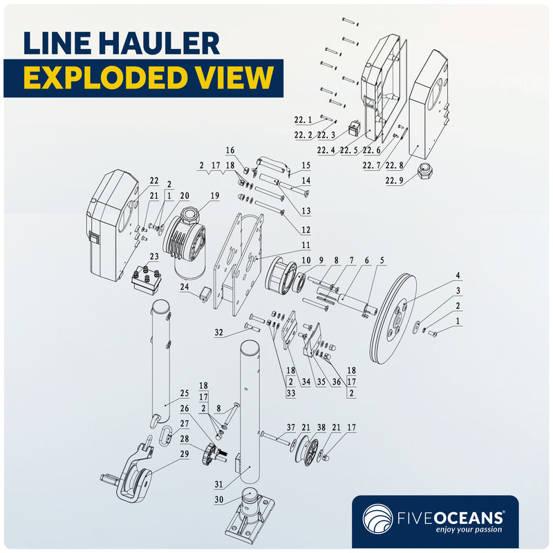 Line Hauler Pot/Trap Puller Mounting Base Assembly