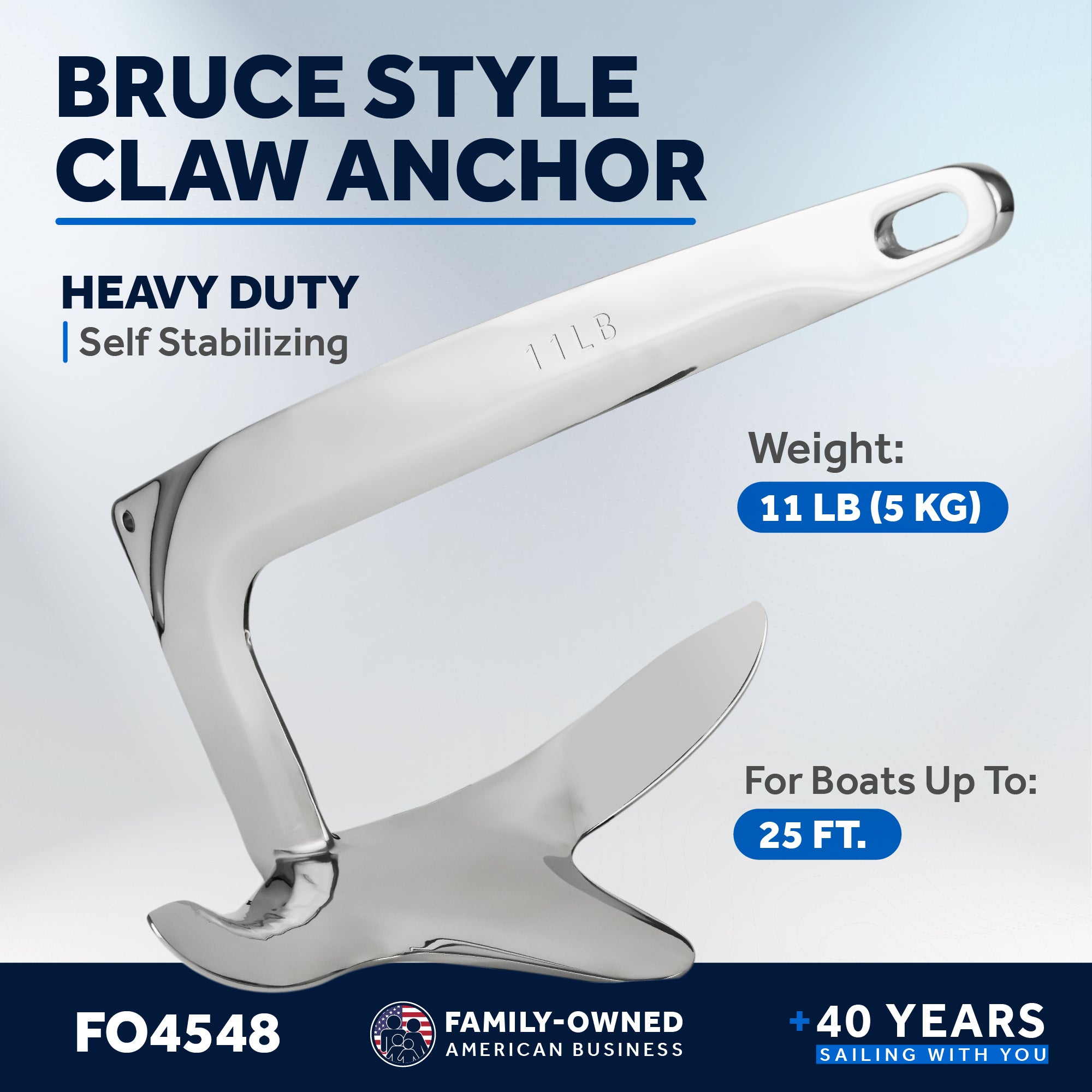 Bruce Style Claw Anchor, 11 Lb / 5 Kg Stainless Steel - FO4548
