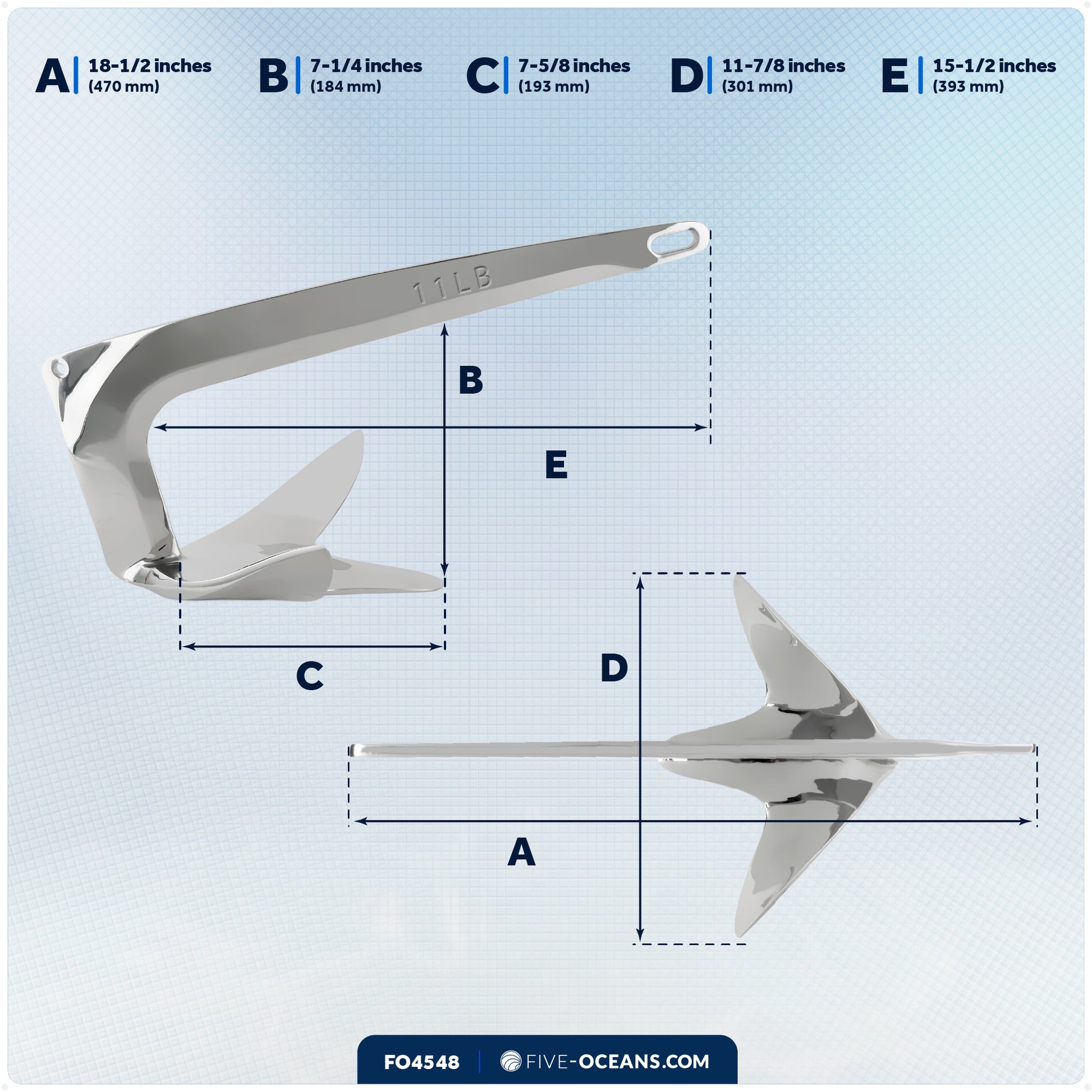 Bruce Style Claw Anchor, 11 Lb, Stainless Steel - FO4548 - Five Oceans
