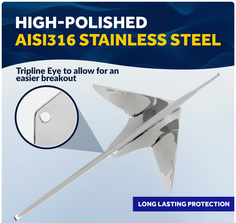 Bruce Claw Anchor - Marine-Grade AISI316 Stainless Steel - Five Oceans