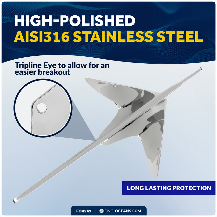 2.2 Lb. Bruce Claw Anchor, AISI316 Stainless Steel – FO4549 - Five Oceans