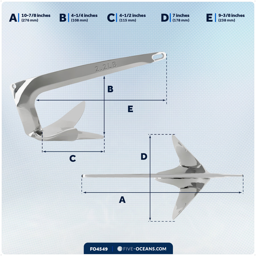 2.2 Lb. Bruce Claw Anchor, AISI316 Stainless Steel – FO4549 - Five Oceans