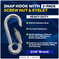 5/16" Snap Hook with Screw Nut & Eyelet, AISI316 Stainless Steel, 2-Pack