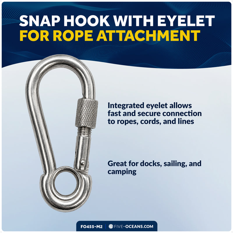 5/16" Snap Hook with Screw Nut & Eyelet, AISI316 Stainless Steel, 2-Pack