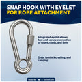 5/16" Snap Hook with Screw Nut & Eyelet, AISI316 Stainless Steel, 4-Pack